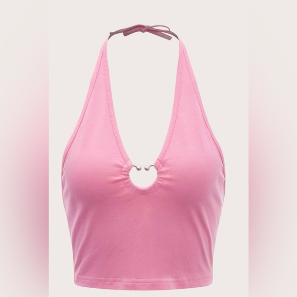 Heart-ring Detail Tied Backless Halter Top - Picture 1 of 3